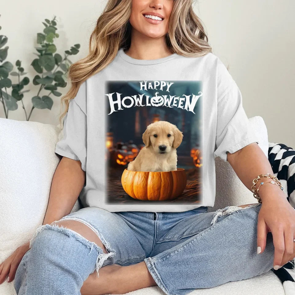 Pet in Photo-Realistic Pumpkin Photo Upload T-Shirt