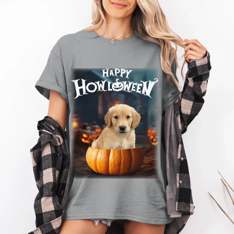 Pet in Photo-Realistic Pumpkin Photo Upload T-Shirt