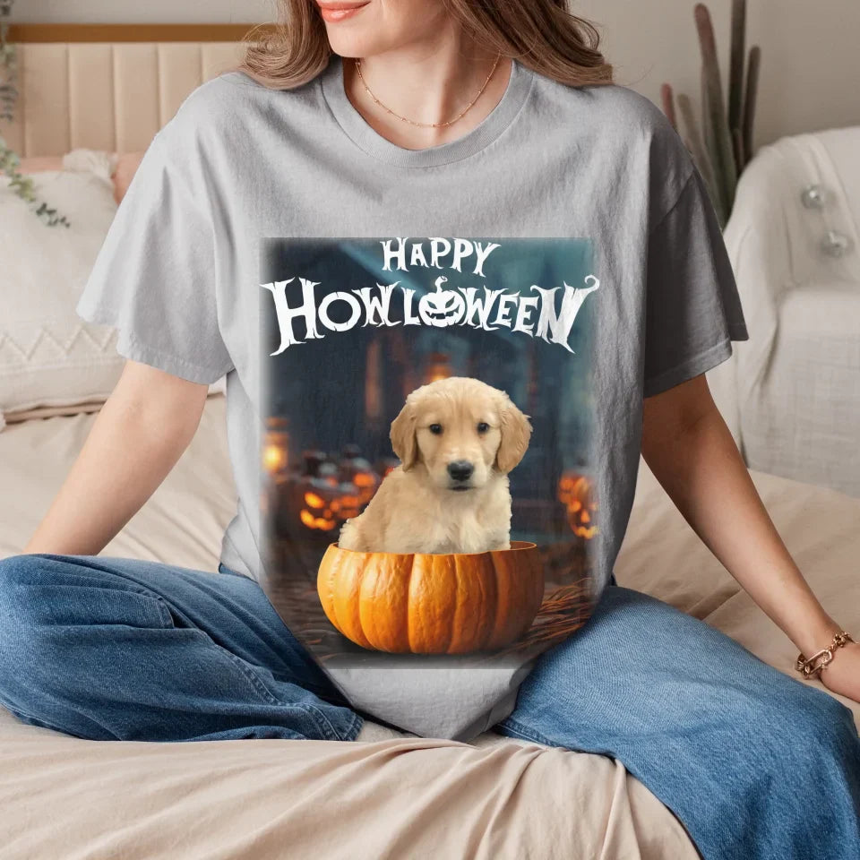 Pet in Photo-Realistic Pumpkin Photo Upload T-Shirt