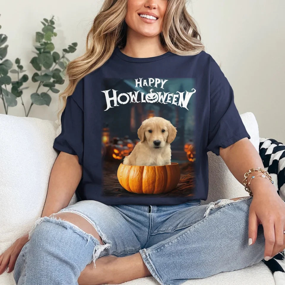 Pet in Photo-Realistic Pumpkin Photo Upload T-Shirt