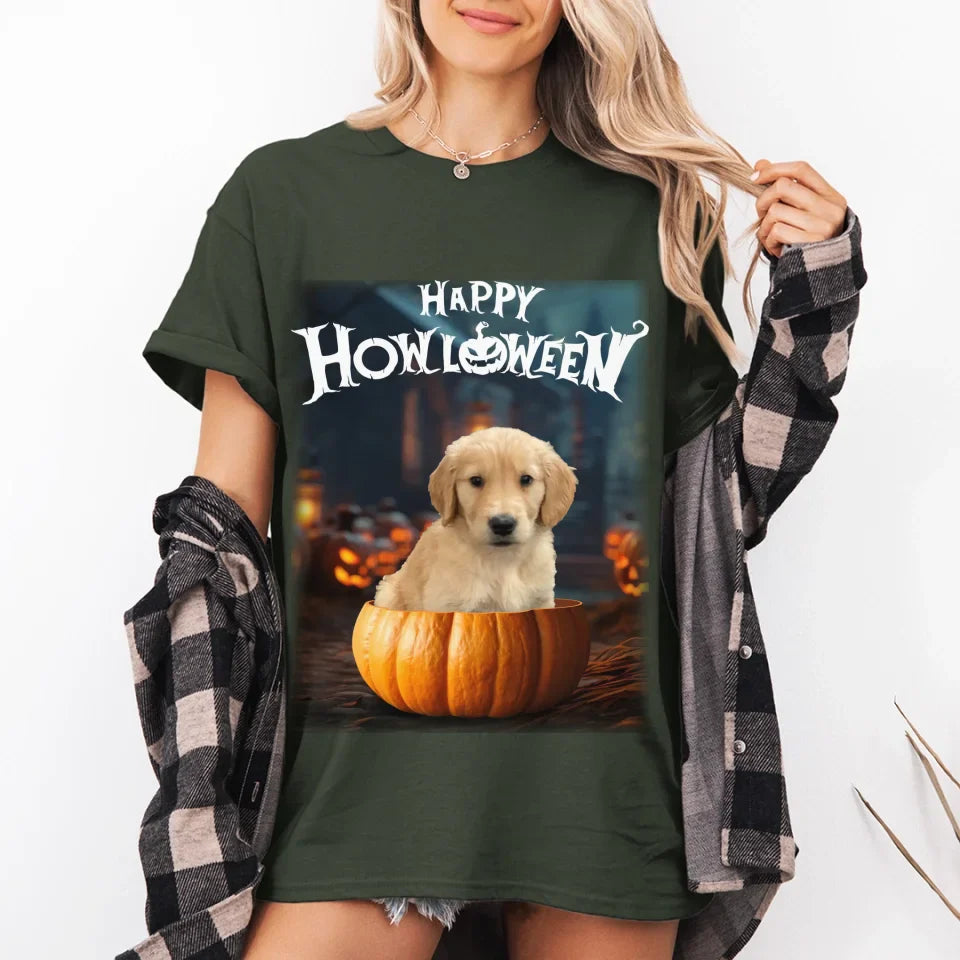 Pet in Photo-Realistic Pumpkin Photo Upload T-Shirt
