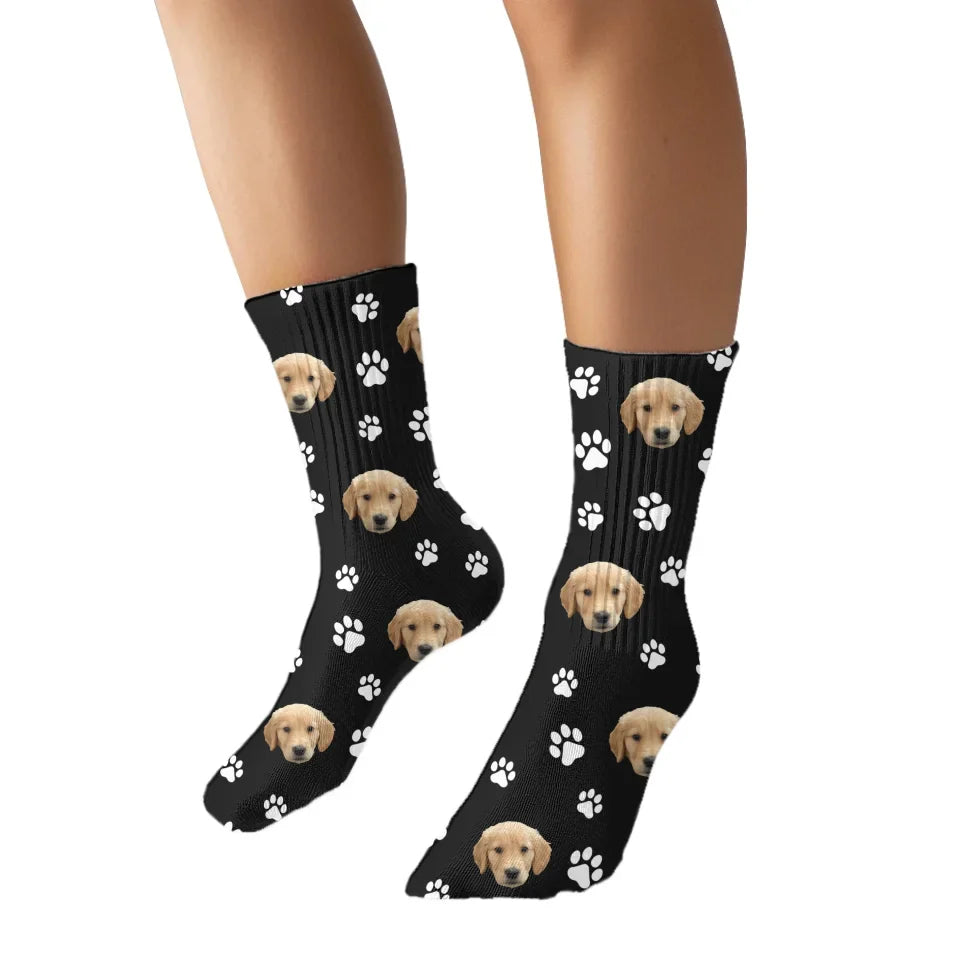 Paw Print and Pet Face Pattern Socks
