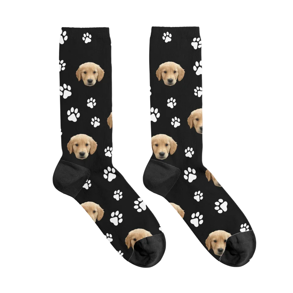 Paw Print and Pet Face Pattern Socks