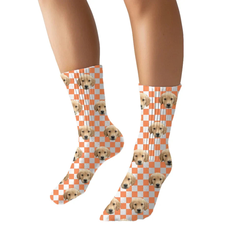 Personalized Checkered Pet Face Socks