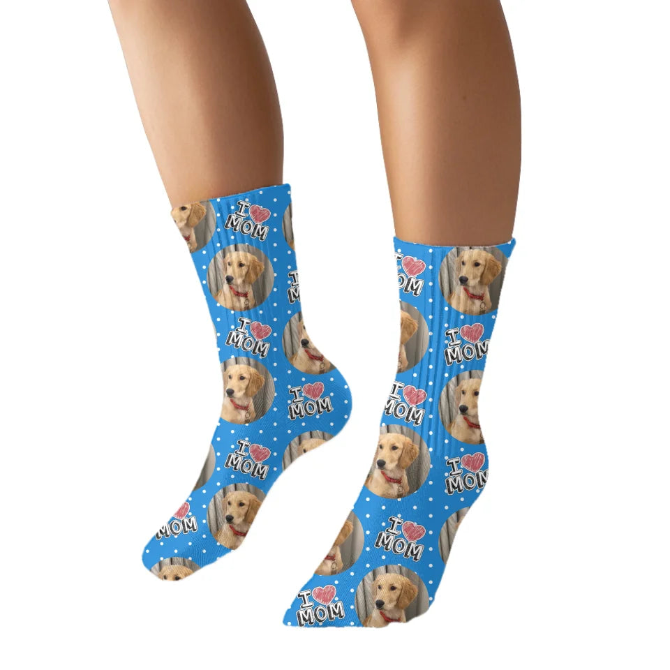 Personalized I Heart Mom Pet Face Socks