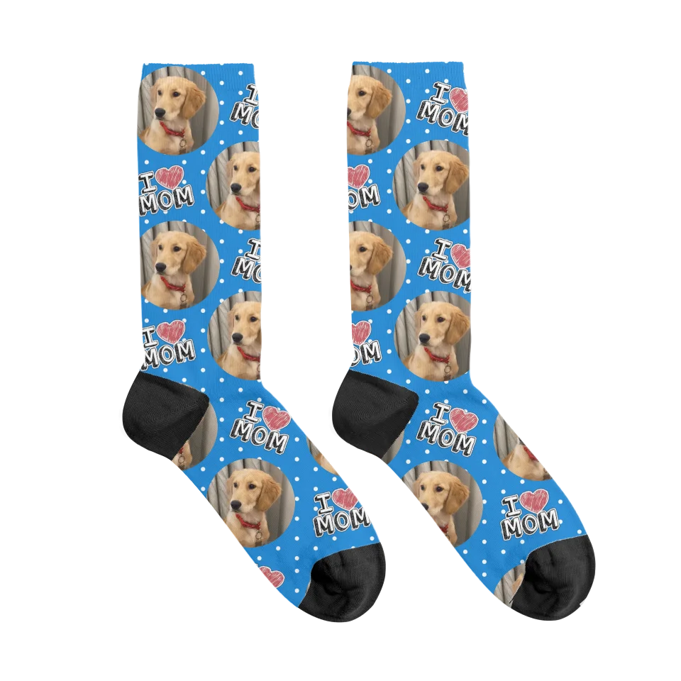 Personalized I Heart Mom Pet Face Socks