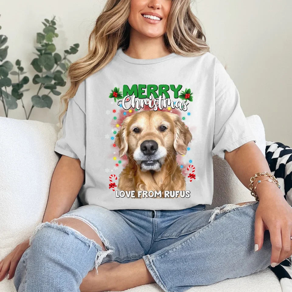 Personalized Christmas Tree Lights Custom Pet Face T-Shirt