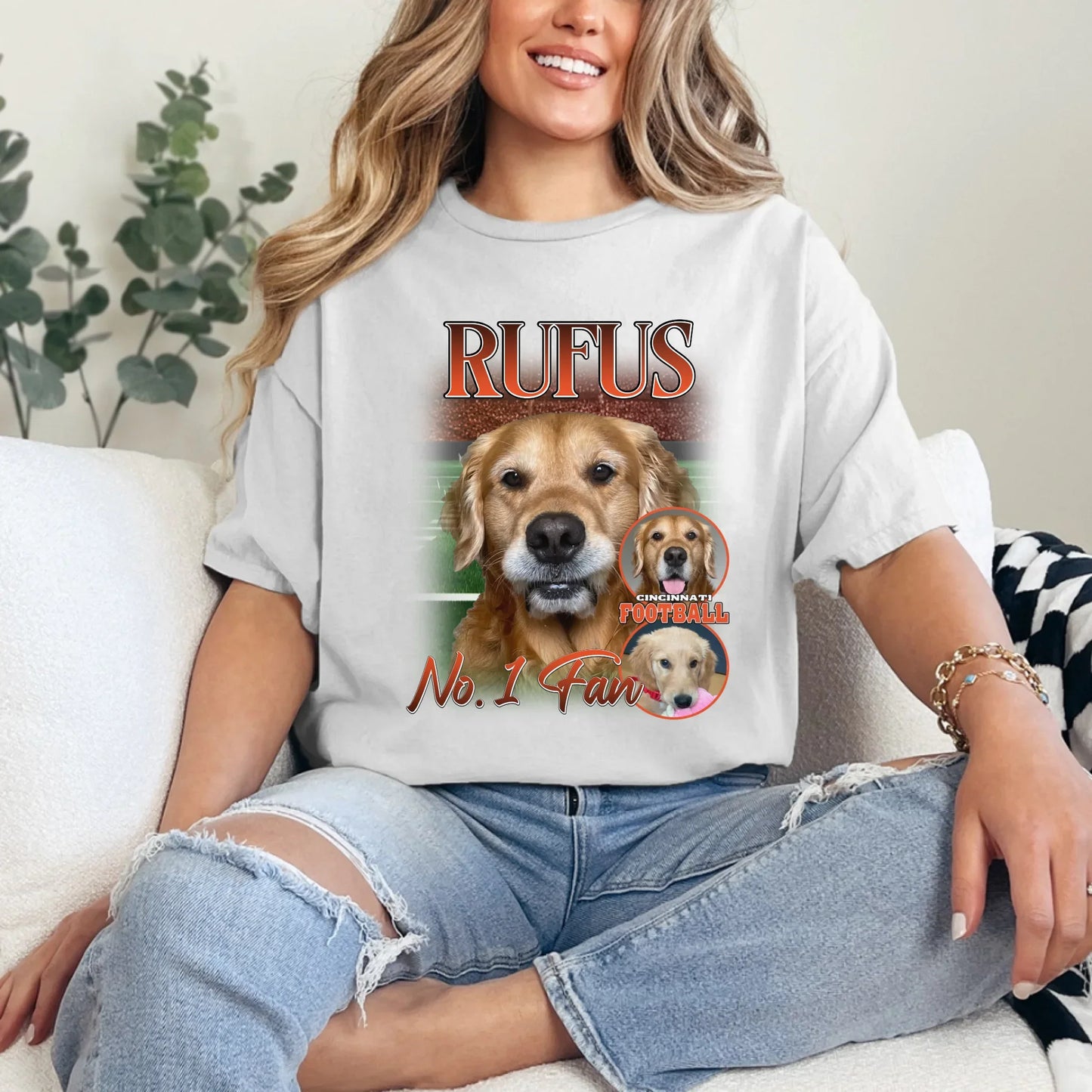 Personalized American Football Custom Pet Photo T-Shirt