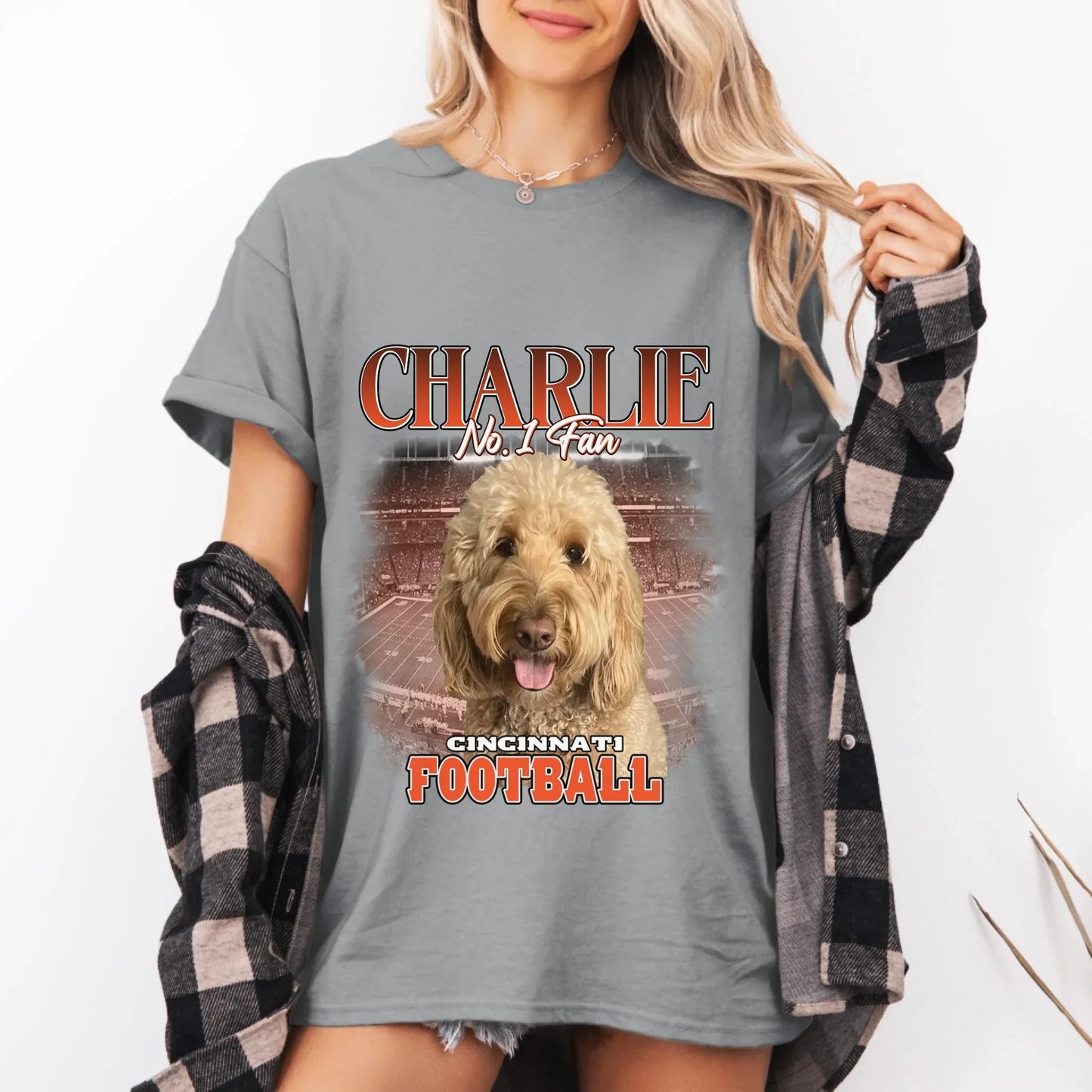 Personalized American Football Fan Pet Photo T-Shirt