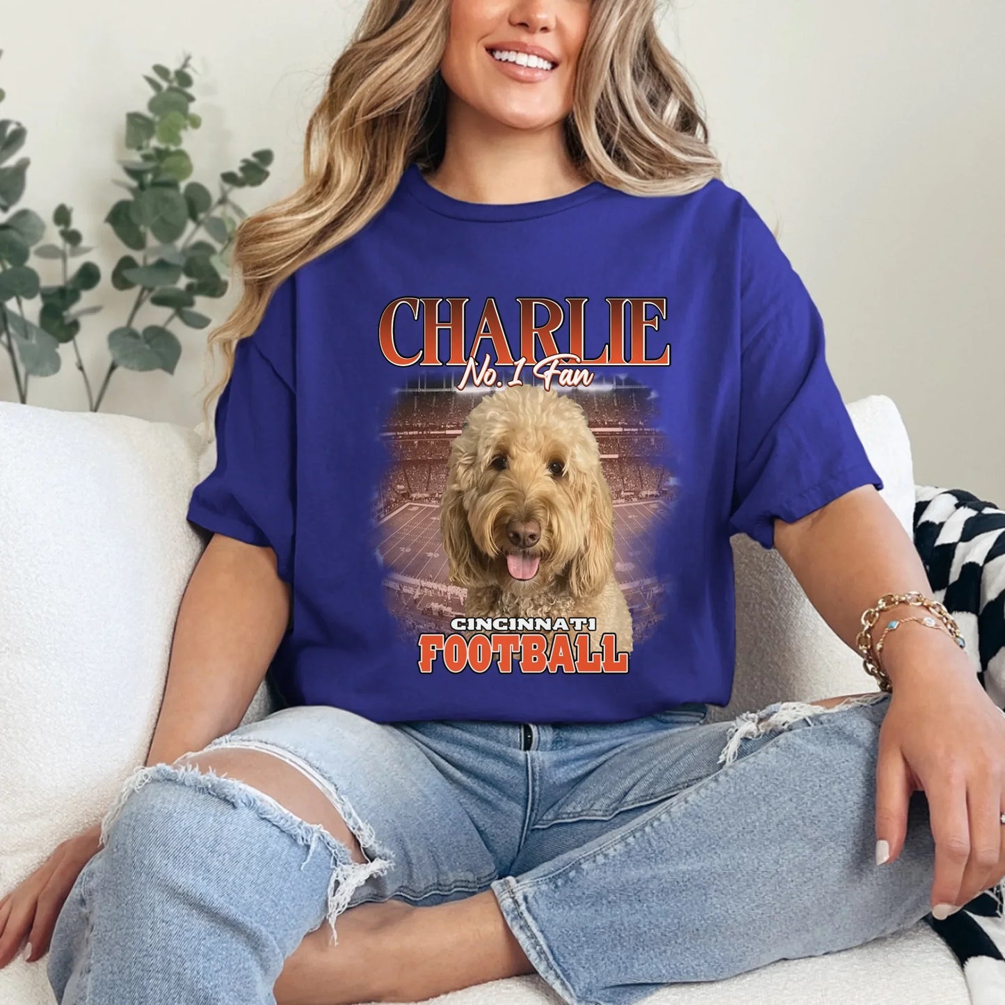 Personalized American Football Fan Pet Photo T-Shirt