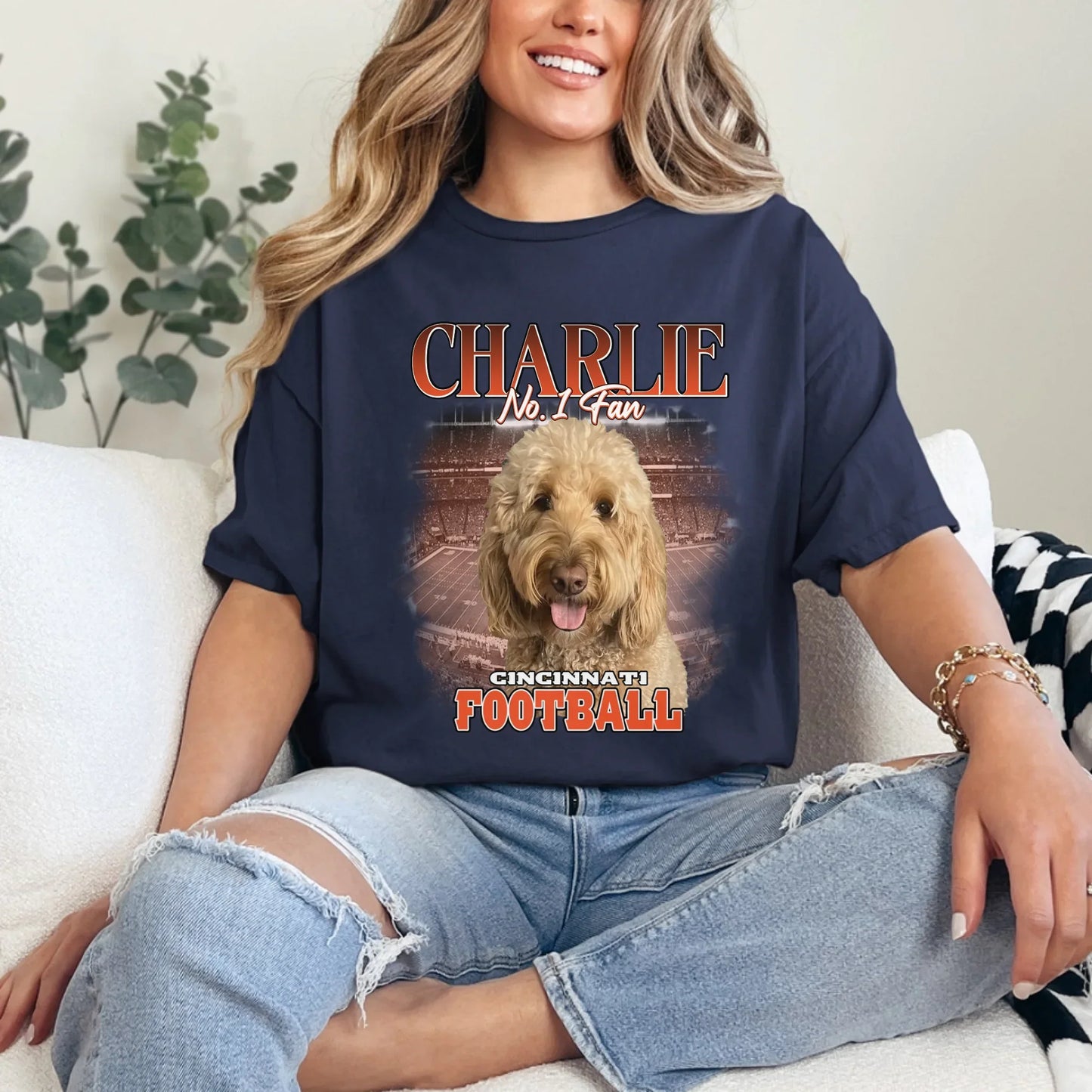 Personalized American Football Fan Pet Photo T-Shirt
