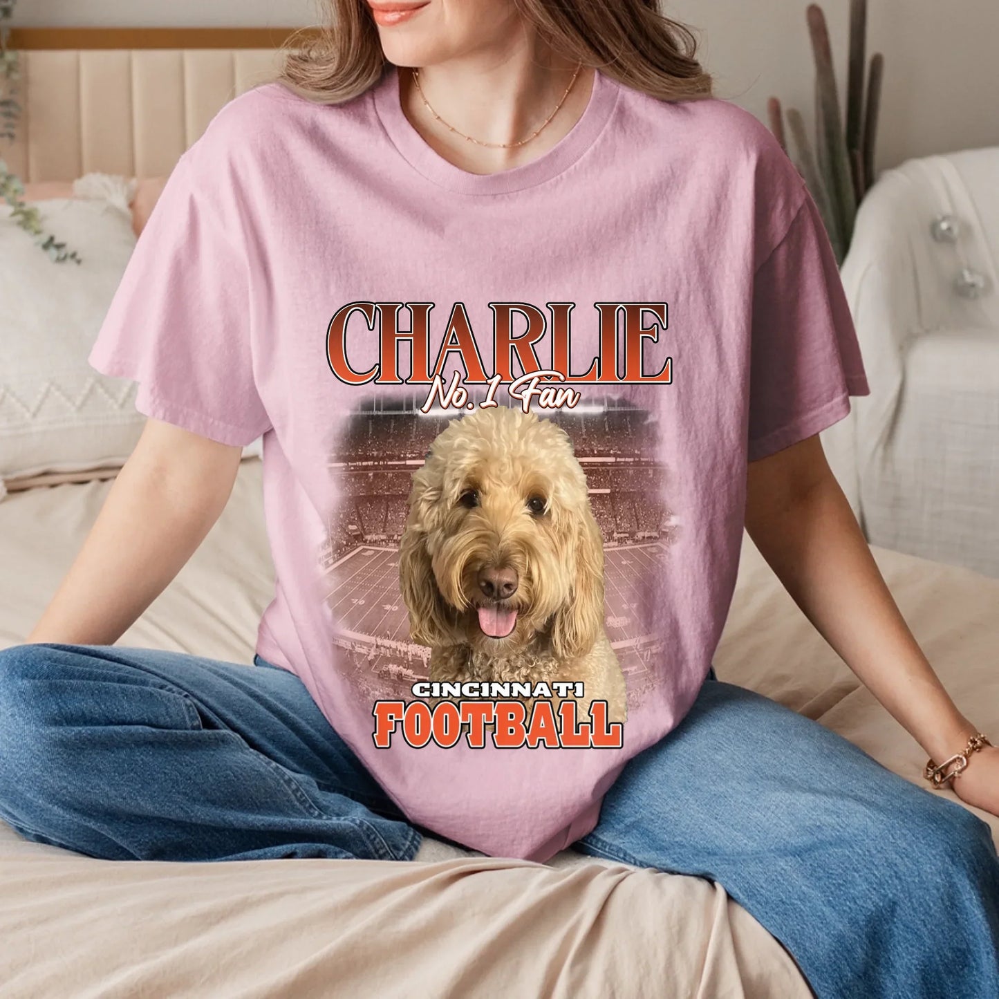 Personalized American Football Fan Pet Photo T-Shirt
