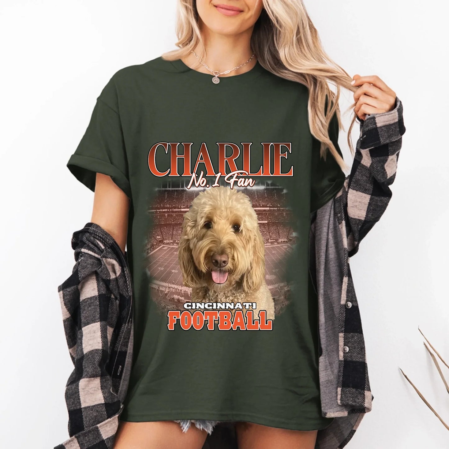 Personalized American Football Fan Pet Photo T-Shirt