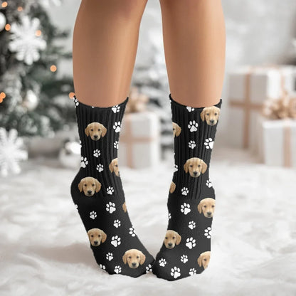 Paw Print and Pet Face Pattern Socks