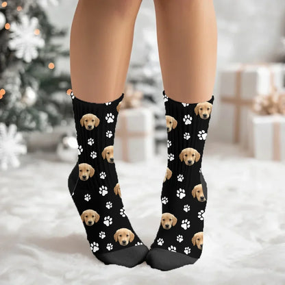Paw Print and Pet Face Pattern Socks