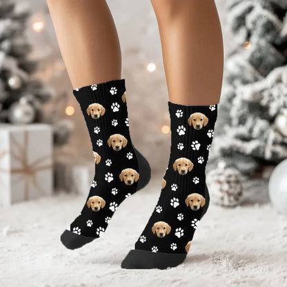Paw Print and Pet Face Pattern Socks