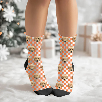 Personalized Checkered Pet Face Socks