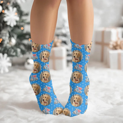 Personalized I Heart Mom Pet Face Socks