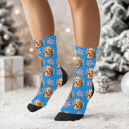 Personalized I Heart Mom Pet Face Socks