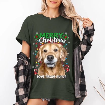 Personalized Christmas Tree Lights Custom Pet Face T-Shirt
