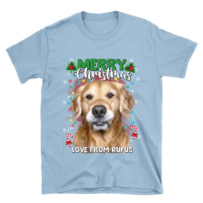 Personalized Christmas Tree Lights Custom Pet Face T-Shirt