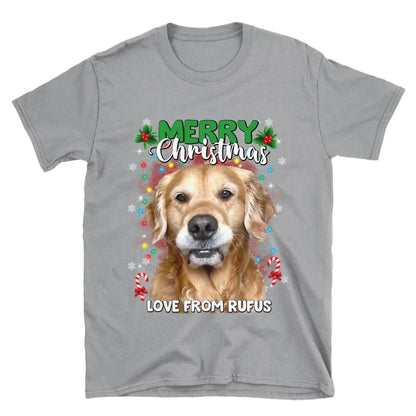 Personalized Christmas Tree Lights Custom Pet Face T-Shirt