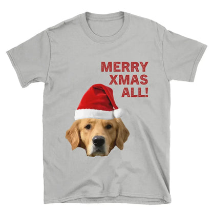 Personalized Merry Xmas Text and Pet in Santa Hat T-Shirt