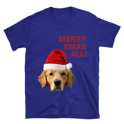 Personalized Merry Xmas Text and Pet in Santa Hat T-Shirt
