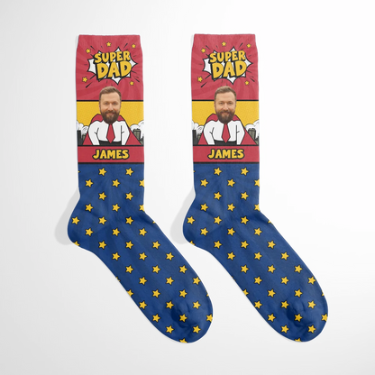 Personalized 'Super Dad' Photo Upload Socks
