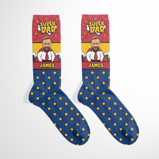Personalized 'Super Dad' Photo Upload Socks
