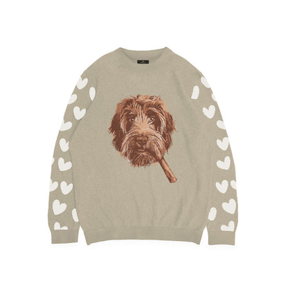 Custom Knitted Pet Face Sweater with Heart Sleeves