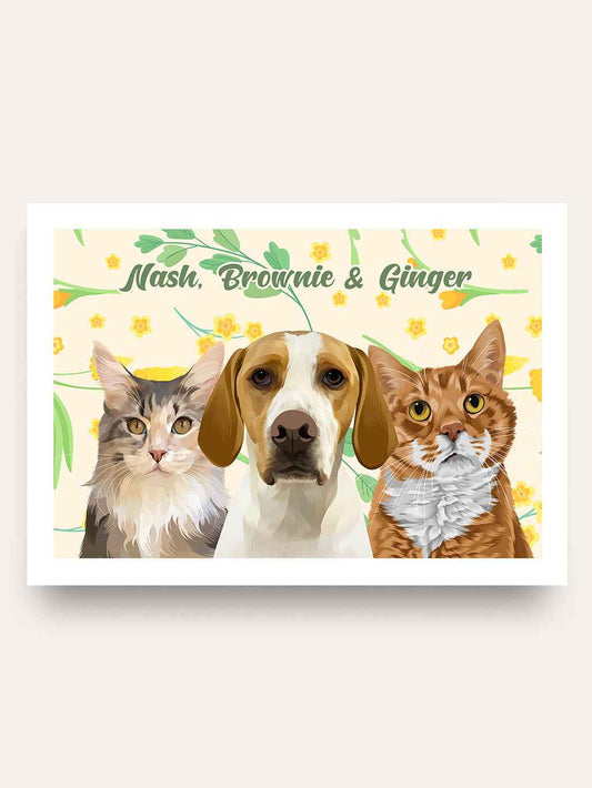 Spring (3 Pets) - Custom Pet Portrait